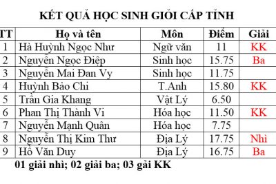 Kết quả thi học sinh giỏi cấp tỉnh năm học 2021-2022