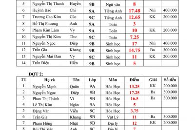 Kết quả thi HSG lớp 9 cấp huyện năm học 2021-2022